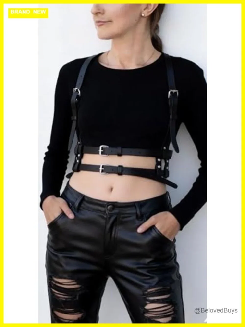 Faux Leather Adjustable Harness Belt with Alloy Buckles for Dresses Shirts